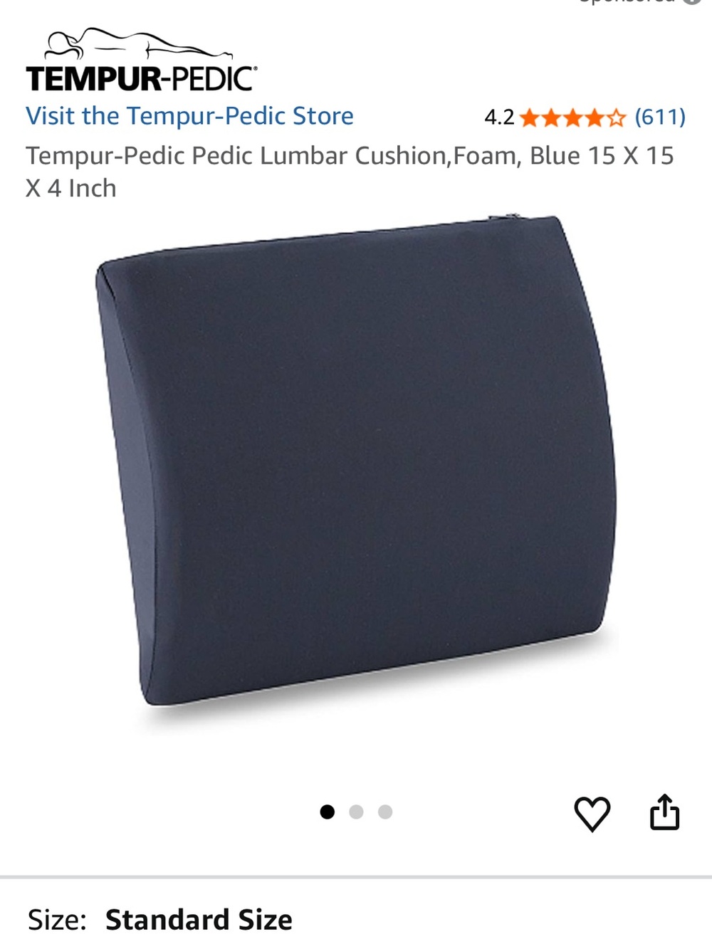 NEW in box - Tempur-pedic Foam Lumbar Support Pillow / Lumbar Cushion in Navy